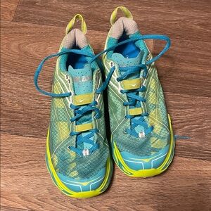 Hoka One One Teal and Lime Sneakers